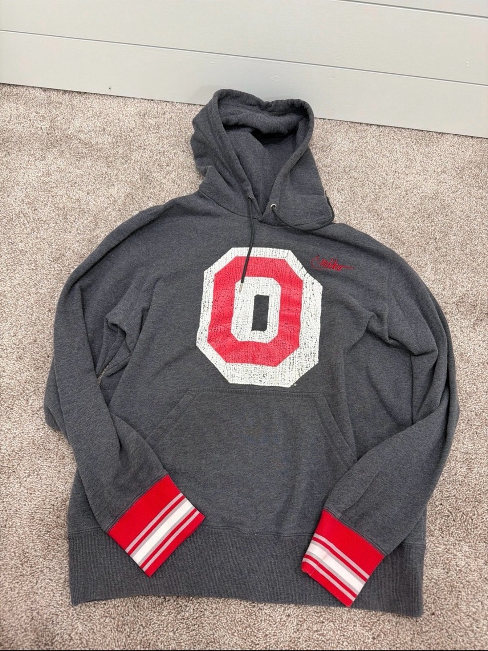 Nike OHIO STATE Charcoal Gray Hoodie with Red and White 'O' Chest Graphic